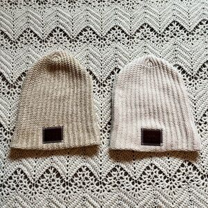 Love Your Melon Two Pack Tan Knit Beanie & White Knit Beanie Thick Crochet